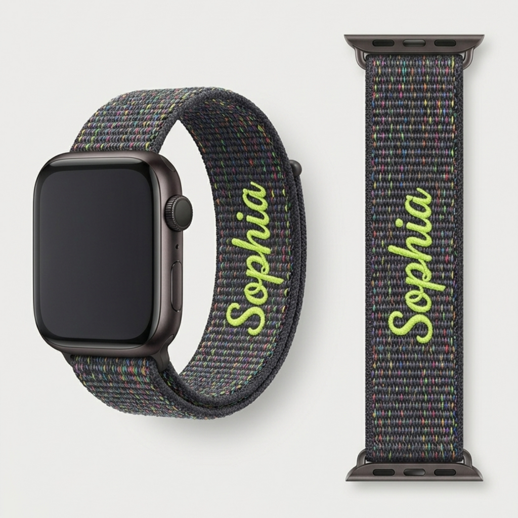 Custom Embroidered Name Apple Watch Band - Personalized Braided Nylon Strap for Series 10/9/Ultra